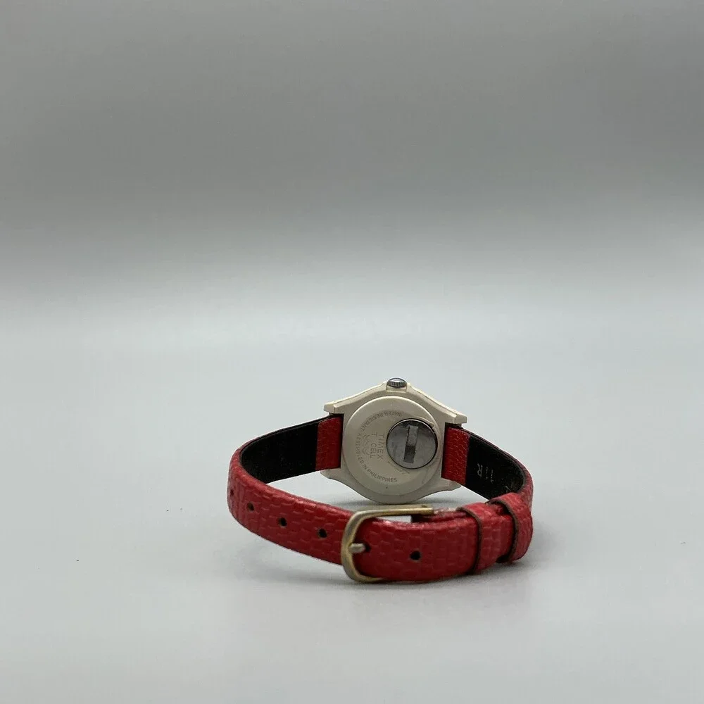 Vintage Timex T Cell Womens Watch 26mm Liberty Flag Dial Red Leather New Battery